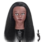 Lamcestyr 100% Real Hair Mannequin Head Training Head Manikin Cosmetology Doll Head for Hairdresser Practice Braiding Hair Styling with Clamp stand (14 inch, black)
