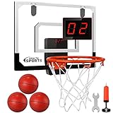 AOKESI Indoor Basketball Hoop for Room with Electronic Scoreboard - 17' x 12.5' Mini Over The Door Basketball Toys Gift for 5 6 7 8 9 10 11 12 Year Old Boys, Men and Adults