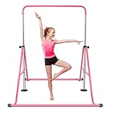 BEEYEO Kids Gymnastics Bar for Home Expandable Adjustable Height Junior Gymnastic Equipments Horizontal Bars Training Kip Bar Equipment for Home/Floor/Practice/Gymnastics (Pink)