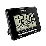 Sharp Atomic Desktop Clock – Auto Set Digital Alarm Clock - Atomic Accuracy - Easy to Read Screen with Time/Date/Temperature Display- Perfect for Nightstand or Desk