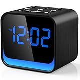 HOUSBAY Alarm Clock Radio for Bedroom- 5W Bluetooth Speaker, Science-Backed Alarm Tones, Gentle Wake Up, 0-100% Dimmer, Bottom Night Light, FM Radio Clock for Bedside (Modern Wood Ebony)
