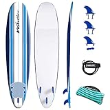 Wave Storm - Classic Soft Top Foam 8' Surfboard for Beginners and All Surfing Levels Complete Set Includes Leash and Multiple Fins Heat Laminated, Blue Pinline