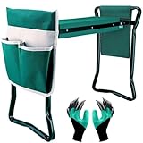 Garden Kneeler and Seat,with 2 Tool Bags Pouches and Claw Gloves,Portable Lightweight Garden Bench Thicken EVA Foam Pad Sturdy Steel Pipe Practical Garden Tools(Green)