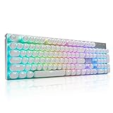 HUO JI E-Yooso Z-88 Wired Typewriter Style Mechanical Gaming Keyboard, Programmable RGB Backlit, Blue Switches - Clicky, Detachable USB-C Cable, Retro 104 Keys for Mac, PC, White