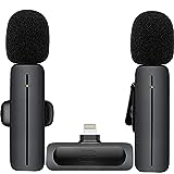 2 Pack Wireless Mini Lavalier Lapel Microphone for iPhone,iPad - Cordless Double Mics Plug and Pick-up 2.4G Ultra-Low Delay Built-in Noise Reduction Chip 5H Long Working Time for Two-Person Creator