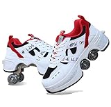 DABMR Roller Skate Shoes for Women, Parkour Shoes with 4 Wheels for Girls Boys, Children's Retractable Roller Skate Sneaker, Kick Roller Shoes for Unisex Girls Boys Beginners Gift