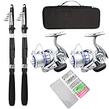 Fishing Pole Combo Set,2.1m/6.89ft 2PCS Collapsible Rods 2PCS Spinning Reels Mono Fishing line Come Setup Already！Lures Set Carrier Bag Freshwater Kit Fishing Rod Reel Combos ministoream