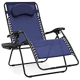 Best Choice Products Oversized Zero Gravity Chair, Folding Outdoor Patio Lounge Recliner w/Cup Holder Accessory Tray and Removable Pillow - Navy