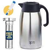 Coffee carafe & Tea carafe in one. 68oz 12hr heat retention ideal for coffee carafes for keeping hot, 24hr cold retention. Thermal Stainless Steel double walled insulated carafe. Infuser & Brush Incld
