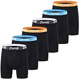 JINSHI Men's Boxer Briefs Bamboo Underwear Comfy Stretch Long Leg Classic Black Boxers 6-pack Size XL