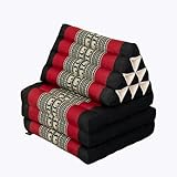 Kopkhun Tri Fold Mat with Triangle Cushion - Thai Floor Bed with Triangle Foldable for TV, Reading or Relaxation - 100% Handmade Thai Mat - Soft, 70.8″ L x 39.3″ W (When Open) (Red)