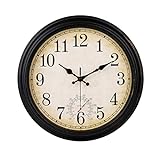 Outdoor Clock 16 Inch Large Wall Clocks Waterproof with Thermometer for Patio Pool Garden (Bronze)