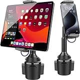 APPS2Car Solid Cup Holder Tablet Mount for Car, Adjustable Height iPad Car Mount for Truck Low Profile Road Trip Essentials Compatible with 4.7-13' iPad Pro Air Mini, Fire, iPhone, Cell Phone - Black