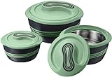 Pinnacle Insulated Casserole Dish with Lid 3 pc Set 2.6/1.5/1 qt. Hot Pot Food Warmer/Cooler –Thermal Soup/Salad Serving Bowl- Stainless Steel Hot Food Container–Best Gift Set for Moms –Holidays Green