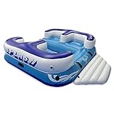 SereneLifeHome Inflatable 4- Person Floating Island Raft, Party Island Raft w/ 4 Drink Holders, Use for Lounging on Lake, Beach River or Pool