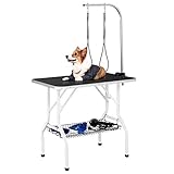 Yaheetech Pet Dog/Cat Grooming Table Foldable Height Adjustable - 36-inch Drying Table for Home w/Double Loops/Mesh Tray Maximum Capacity Up to 220lbs Black