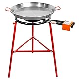 Machika Tabarca Paella Pan Set with Burner, 20 Inch Carbon Steel Outdoor Pan and Reinforced Legs Imported from Spain (14 Servings)