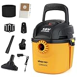 Shop-Vac Cordless 1 Gallon Wet/Dry, 16-Volt Lithium Rechargeable Portable Compact Vacuum with Accessories, Filter Bag & Foam Sleeve, 2025088, Yellow