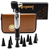 Cynamed Mini Otoscope - Portable Ear Light and Exam Kit for Home and Professional Use - 3X Magnifying Fiber Optic Scope with Spare Tips, Bulb, and Carrying Case - Pocket Diagnostic Equipment (Black)