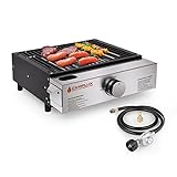 Camplux Propane Gas Griddle Grill, 15,000 BTU Griddle Grill Combo, Portable Camping Griddle Station 17 Inches with 20 lb and RV Regulator for Camping, RV Picnic and Tailgating