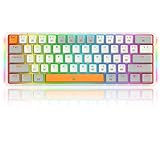 Redragon 60% Gaming Keyboard Mechanical, Ultra Light Compact 61 Keys Keyboard RGB, Hot Swappable Red Switch Fully Programmable K642WGO White/Gray/Orange Keycaps