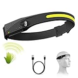 LED Headlamp, Pluralla Rechargeable Headlamps with 230°Wide Beam Headlight with Motion Sensor Bright 5 Modes Lightweight Sweat Proof Head Flashlight for Outdoor Running, Camping, Fishing, Hiking-Black