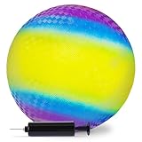 LovesTown Playground Ball, 8.5 Inch Kickballs Rainbow Bouncy Ball, Jumbo Beach Balls for Summer Swimming Pool Beach Game Indoor and Outdoor Games with Pump
