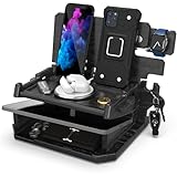BarvA Wood Docking Station with Drawer Nightstand Organizer Side Table 2 Phone Wallet Watch Stand Key Holder Charging Dock Desk Decor Anniversary Birthday Gift Ideas for Him Men Husband Dad Father