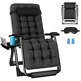 Slendor Zero Gravity Chair 26In,Gravity Recliner Chair for Indoor Outdoor, Padded Patio Lounge Chair with Headrest, Upgrade Aluminum Alloy Lock, Cup Holder, Support 440lbs, Black