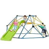Climbing Dome with Slide, 8 Ft Jungle Gym Monkey Bar for Backyard, Outdoor Geometric Dome Climber Playground Set with Soft Cushion, Indoor Kids Climbing Toys for Toddlers, Fun Gift for Boys Girls