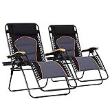 MFSTUDIO Zero Gravity Chairs Set of 2, XL Oversized Outdoor Anti Gravity Chair, Patio Lounge Folding Adjustable Chair with Cup Holder & Padded Headrest, Support 400lbs,Black Grey