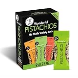 Wonderful Pistachios No Shells, 3 Flavors Mixed Variety Pack of 9 (0.75 Ounce), Roasted & Salted Nuts (4), Chili Roasted (3), Honey Roasted (2), Protein Snack, On-the Go Snack