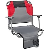PORTAL Folding Cup Holder Armrest Stadium Seats for Adults, Foldable Portable Stadium Seats Bleachers Benches Chair with Back Support and Cushion Wide, Grey+Red+Black