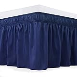 Biscaynebay Wrap Around Bed Skirts for Queen Beds 15' Drop, Navy Adjustable Elastic Dust Ruffles Easy Fit Wrinkle & Fade Resistant Silky Luxurious Fabric Machine Washable
