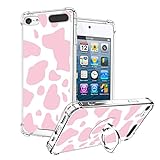 OOK Compatible with iPod Touch 7/6/5 Generation Case Ring Holder for Girls Woman,Soft TPU Bumper PC Back Shockproof Protective Case-Pink Cow