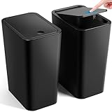 ITCPRL Bathroom Trash Can with Lid, 2 Pack 4 Gallons/15 Liters Garbage Can with Pop-Up Lid, Small Plastic Trash Can, Slim Trash Bin Waste Basket for Bathroom, Bedroom, Office, Living Room(Black)
