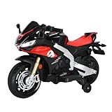 HEIMILI 12V Battery Powered Kids Electric Motorcycle with Remote Control, Small Size Motorcycle with Side Wheels, Button Start, Pedal, Mp3, Ride On Motorcycle Toy for Kids 3-6 Years (black-small size)