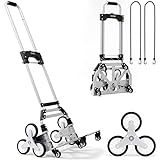VEVOR Stair Climbing Cart, 220 lbs Load Capacity, Foldable Hand Truck with 32.3-45.7 inch Adjustable Handle Height, 4 Universal Wheels & 2 Elastic Ropes, Multipurpose Dolly for Warehouse Shopping