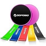 Dopobo Core Sliders & 5 Resistance Bands, Dual Sided Exercise Sliders for Working Out, Strength Slides Gliding Discs for ab Workouts & Core Fitness (Pink)