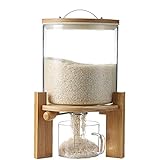 Flour and Cereal Container, Rice Dispenser 5L/8L, Creative Glass Food Storge Container for Kitchen Organization and Pantry Store, Airtight Lid and Wooden Stand5L