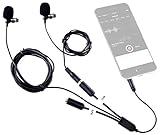 Movo Professional Lavalier Lapel Clip-on Interview Podcast Microphone with Secondary Mic and Headphone Monitoring Input for iPhone, iPad, Samsung, Android Smartphones, Tablets - Podcast Equipment