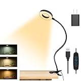 Dpower Clip on Light Reading Lights, 48 LED USB Desk Lamp with 3 Color Modes 10 Brightness, Eye Protection Book Clamp Light, 360 ° Flexible Gooseneck Clamp Lamp for Desk Headboard Video Conferencing