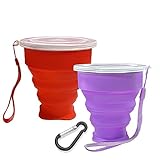 ZCSIBORUI Collapsible Cups, Silicone Collapsible Travel Cup, Expandable Folding Camping Drinking Cup Lids Lighhtweight Reusable Small Portable Mugs Cup for Travel, Camping, Hiking, Outdoor Sports