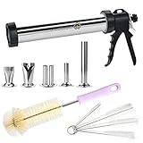 WILDDIGIT 𝟮𝗟𝗕 𝗣𝗿𝗼𝗳𝗲𝘀𝘀𝗶𝗼𝗻𝗮𝗹 Jerky Gun Kits, Sausage Stuffer, Stainless Steel Jerky Maker, Jerky Shooter, 2 Pound Easy Clean Beef Jerky Making Gun with 5 Nozzles and 5 Cleaning Brushes