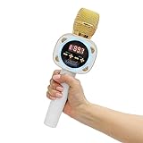 Carpool Karaoke Machine for Kids & Adults, Carpool Karaoke The Mic 1.0 by Singing Machine - Wireless & Bluetooth Karaoke Microphone with Mic Volume, Echo Controls, & Lighting Effects - Gold & White
