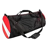 Sports Duffle Bag, Large Mesh Dive Beach Bags and Totes with Shoulder Strap for Scuba Diving and Snorkeling Gear & Equipment, Wet Swimming, Travel, and Gym Workout Red