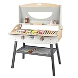 KIDS TOYLAND Wooden Pretend Barbecue Grill Play Set, Play Kitchen Set Cooking Gift for Girls and Boys - Best for 3 4 5 Year Old Kids