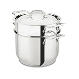 All-Clad Specialty Stainless Steel Stockpot, Multi-Pot with Strainer 3 Piece, 6 Quart Induction Oven Broiler Safe 500F Strainer, Pasta Strainer with Handle, Pots and Pans Silver