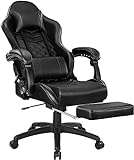 Blue Whale Gaming Chair Office Chair with Massage and Footrest, 350LBS Reinforced Base, High Back Racing Computer Chair with Adjustable Linked Armrest, PU Leather PC Chair