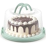 MosJos Extra Large Cake Carrier, Cake Holder with Lid & 2 Sturdy Snaps & Handles, Cake Containers with Lids/Five Section Tray, Holds 10” Cake with Icing, Cake Carrier with Lid and Handle (Green)